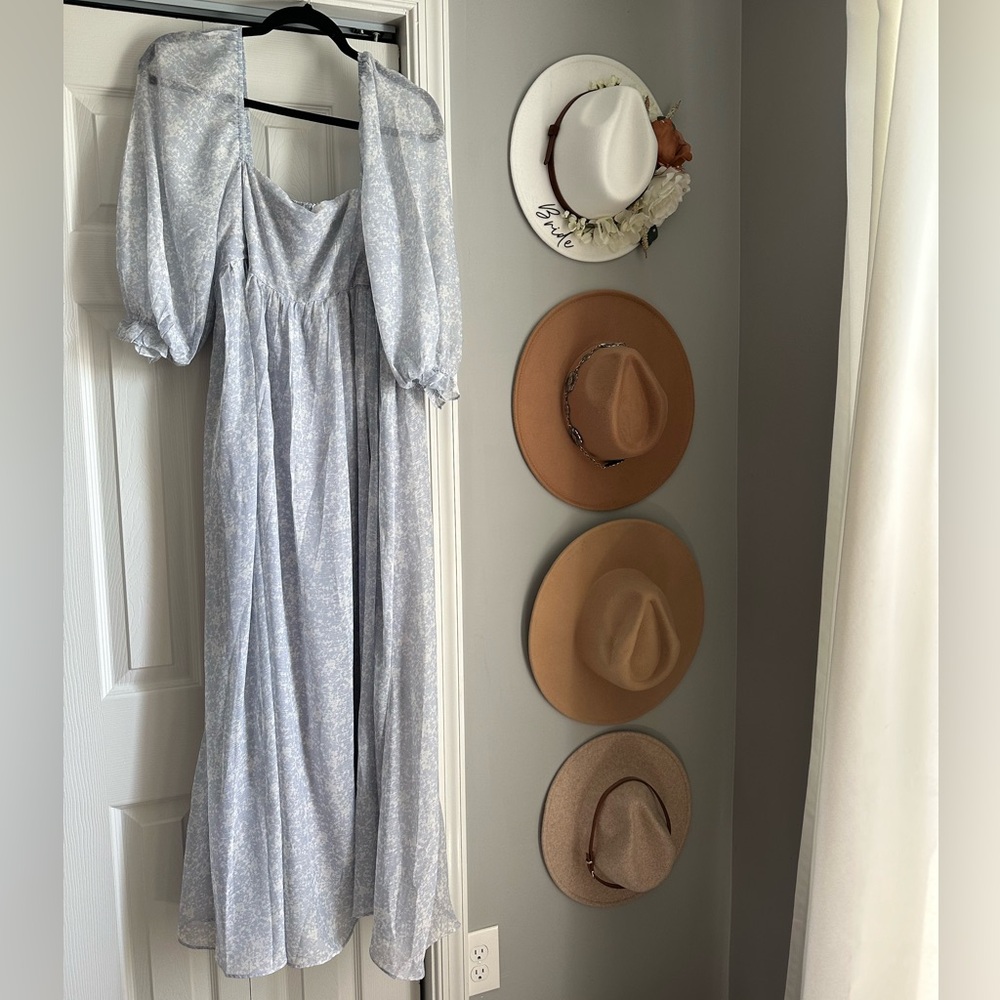 Mona Maxi Dress with Smocking in Baby Blue